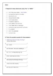 English Worksheet: responses with too and either. Provide Questions