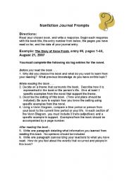 English worksheet: NonFiction Journal Prompts