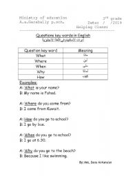 English worksheet: Questions key words