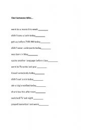 English worksheet: Find Someone Who / warm-up