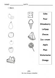 English worksheet: The very hungry caterpillar food vocabulary