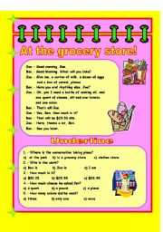 English Worksheet: At the grocery store!