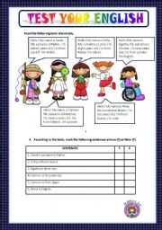 English Worksheet: TEST YOUR ENGLISH - BEGINNERS