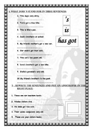 English Worksheet: s and possessive pronouns - exercises