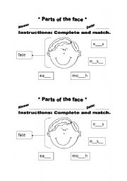 English Worksheet: Parts of the face