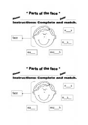 English Worksheet: Parts of the face