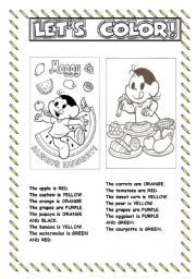 English Worksheet: FRUIT AND VEGETABLES- LET S COLOR!!!!!!!!!!!!!