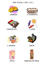 English worksheet: Snack Vocabulary Worksheet