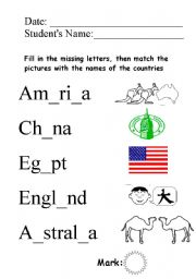 English worksheet: countries fill in