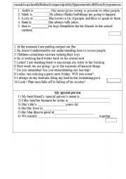 English worksheet: Tests for Elementary Ss (personalities, Present simple VS Present Continuous), writing about your best friend