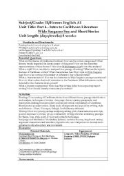 English Worksheet: Wide Sargasso Sea and Caribbean Literature Unit