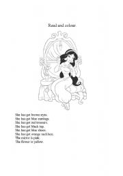 English Worksheet: Read and colour (for girls)