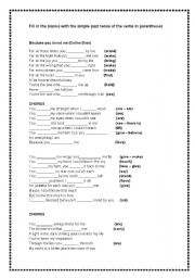 English Worksheet: Because you loved me  (lyrics with exercise on simple past)
