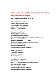 English Worksheet: You took My Heart Away
