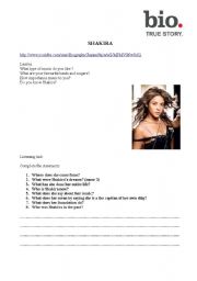 English worksheet: Biography Shakira - listening and speaking