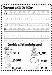 English Worksheet: Short a,e sound and trace