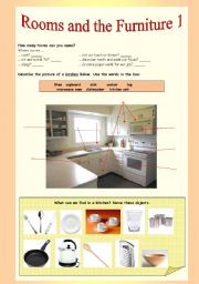 English Worksheet: Rooms and Furniture 1 - Kitchen