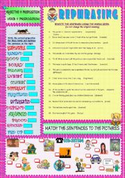 English Worksheet: REPHRASING: ADJECTIVE / VERB + PREPOSITION