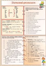 English Worksheet: PERSONAL PRONOUNS