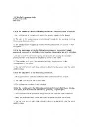 English Worksheet: Parts of Speech Pre-test
