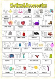 English Worksheet: Clothes&Accessories Alphabet
