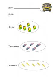 English worksheet: numbers - school supplies