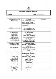 English Worksheet: personality adjectives