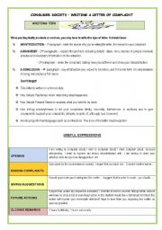 English Worksheet: WRITING -CONSUMER SOCIETY-WRITING A LETTER OF COMPLAINT(2 PAGES)