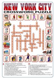 English Worksheet: New York City Crossword Puzzle 24 words