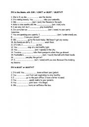 English worksheet: can or must