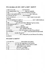 English Worksheet: can or must
