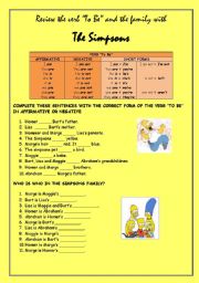 English Worksheet: Review the verb to be and the family with The Simpsons