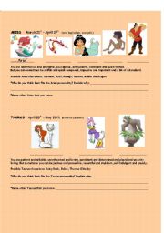English Worksheet: Disney characters and their zodiac signs
