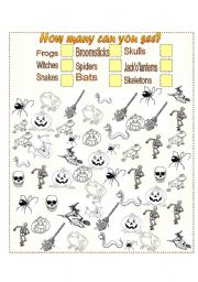 English Worksheet: How many halloween pictures can you see?