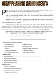 English Worksheet: disappearing rainforests