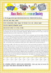 English Worksheet: MASS  MEDIA INFLUENCE ON SOCIETY