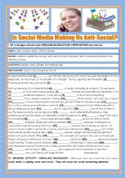 English Worksheet:  IS SOCIAL MEDIA MAKING US ANTI-SOCIAL?