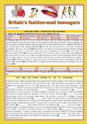 English Worksheet: TEENS AND FASHION - BRITAINS FASHION-MAD TEENAGERS