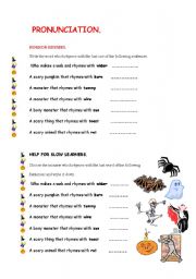 English Worksheet: HALLOWEEN: PRONUNCIATION HORROR RHYMES