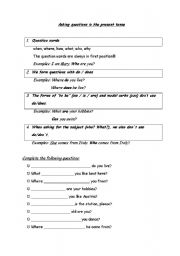 English Worksheet: Questions in the present tense