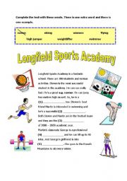 English worksheet: sports academy