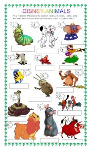 English Worksheet: FAMOUS DISNEY ANIMALS