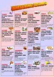 English Worksheet: IDIOMS/THANKSGIVING