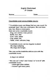 English Worksheet: countable-uncountable