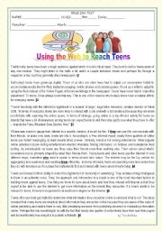 English Worksheet: Test::USING THE WEB TO REACH TEENS