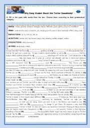 English Worksheet: TEENS AND THE NET-Why Every Student Should Join Twitter Immediately! (WITH KEY)