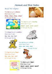 English Worksheet: Animals and Their Babies