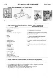 English worksheet: what is a healthy family?
