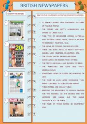 English Worksheet: BRITISH NEWSPAPERS - BROADSHEETS + TABLOIDS