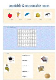 English Worksheet: countable and uncountable nouns